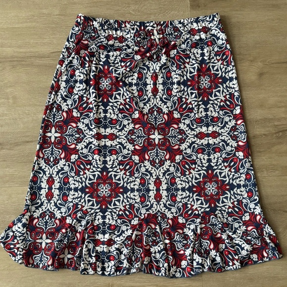 SJS Floral Midi Skirt Swirl Print SZ XL Blue Red White - Picture 5 of 6